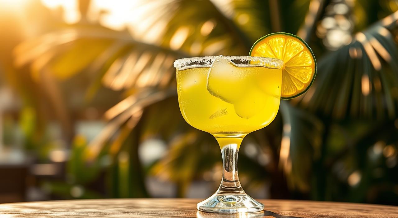 Refreshing Margarita Cocktail with Lime and Salted Rim Refreshing margarita cocktail with salted rim and lime wedge, served in a classic glass on a sunny summer day.
