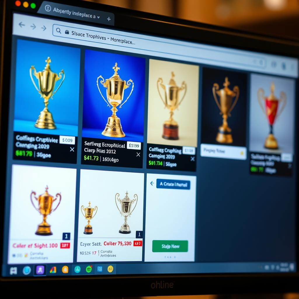 Pokale werden auf einem Online-Marktplatz zum Verkauf angeboten