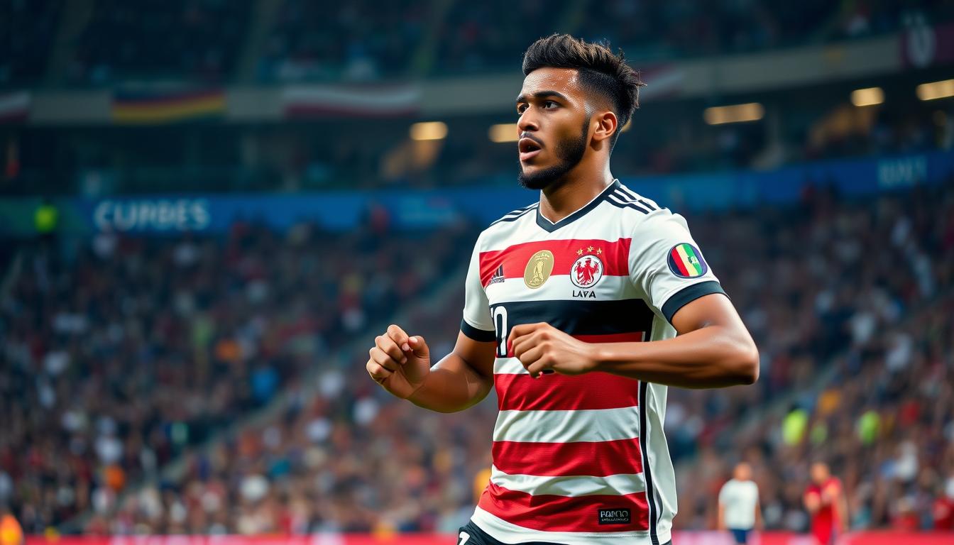 Jamal Musiala in action for the German national team during Euro 2024