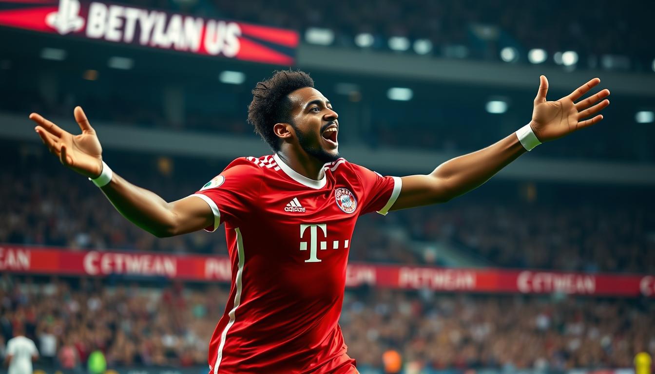 Jamal Musiala celebrating a goal for Bayern Munich in 2024