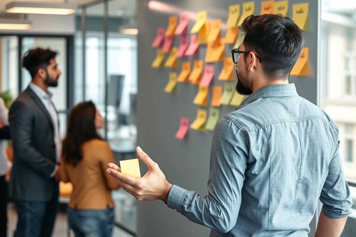 شخص يطبق خطوات ابتكار أفكار أفضل في بيئة عمل إبداعية