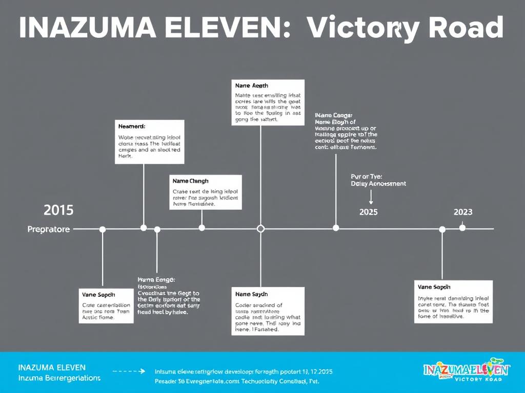Timeline showing INAZUMA ELEVEN: Victory Road's development journey from 2016 to 2025