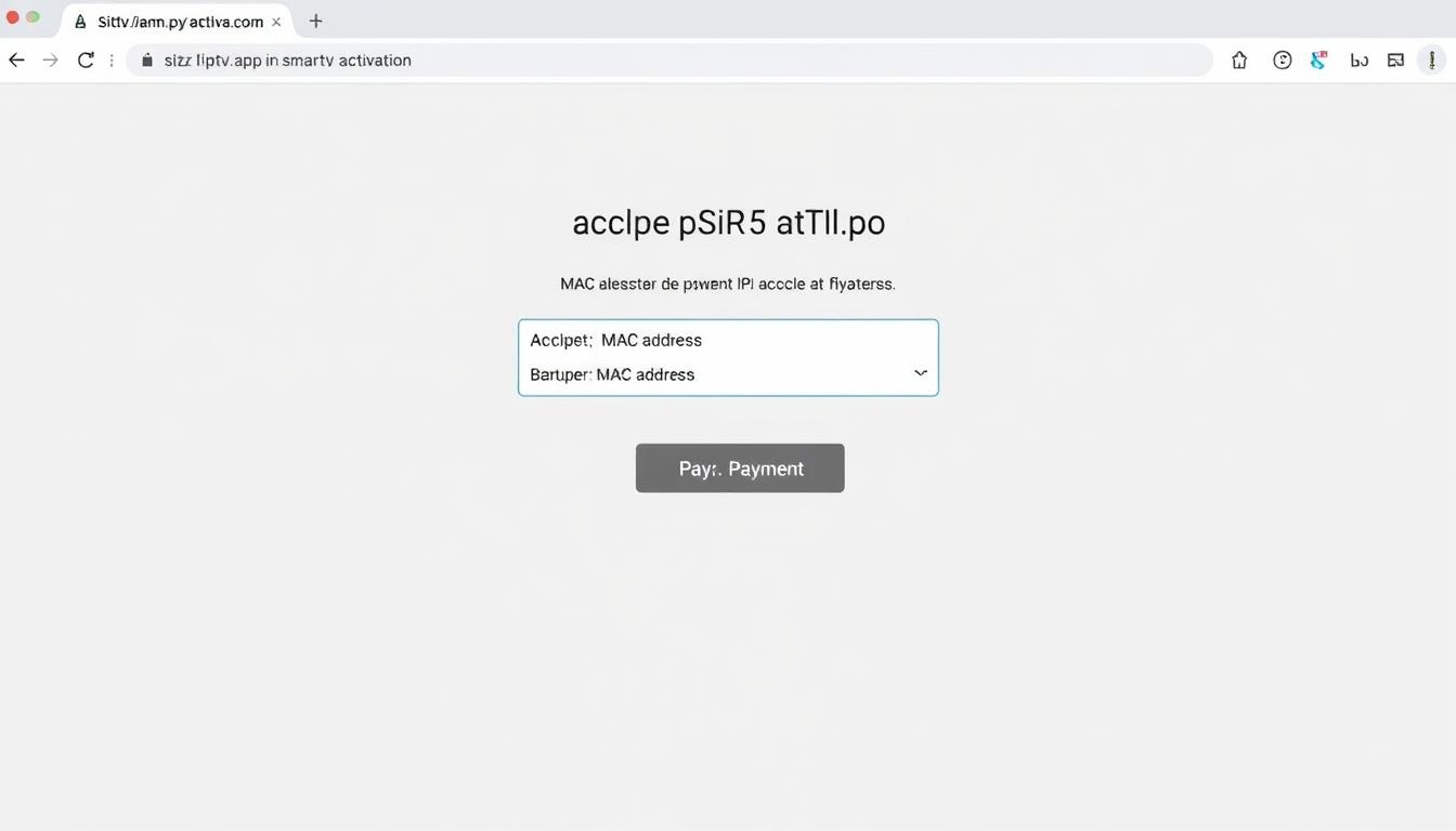 Smart IPTV installatie en activering: Complete Gids Smart IPTV activeringswebsite met MAC-adres invoerveld en betaalopties