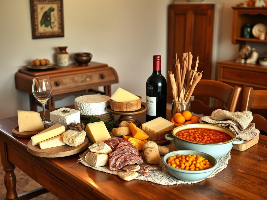 Mesa con productos gastronómicos típicos de Zamora en una casa rural
