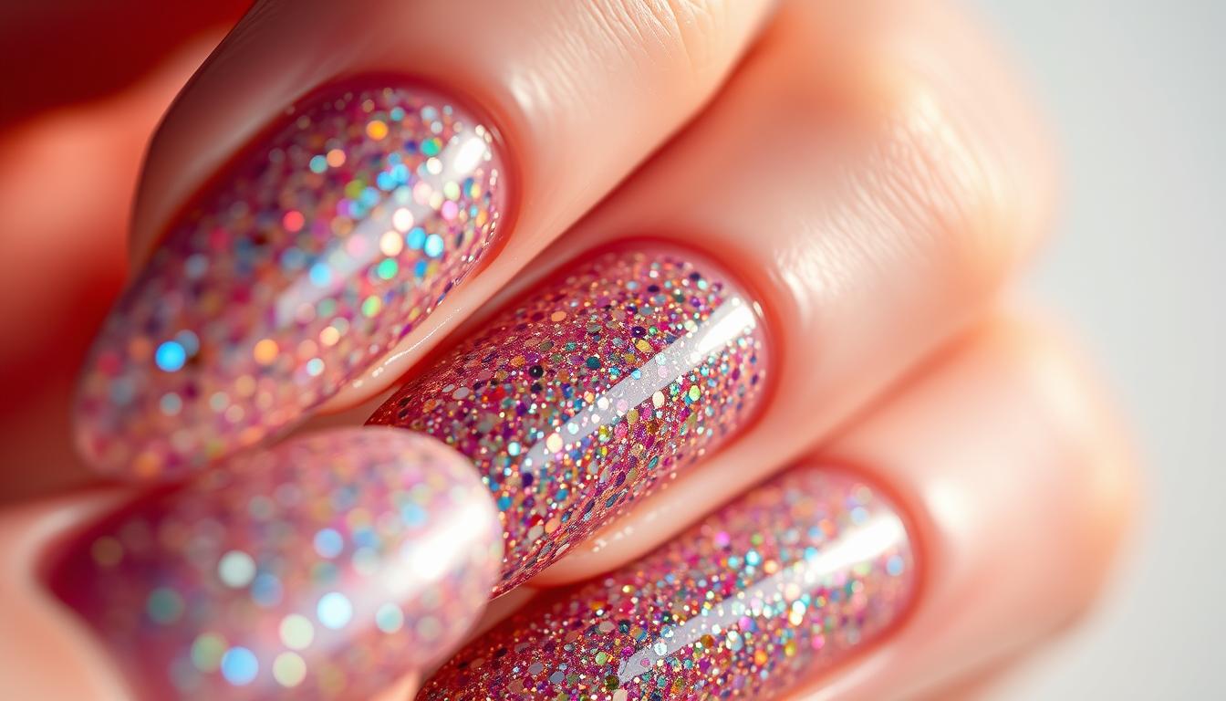 unhas de gel com brilho