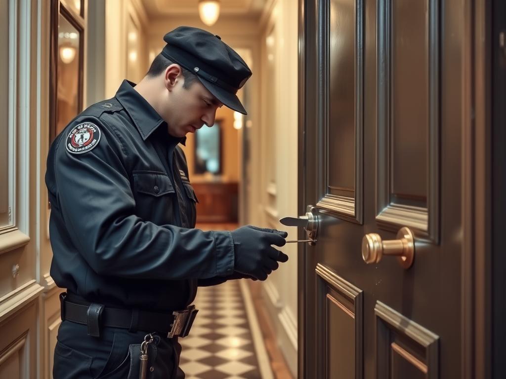 English-speaking locksmith opening a door in Paris 8th arrondissement for a tourist