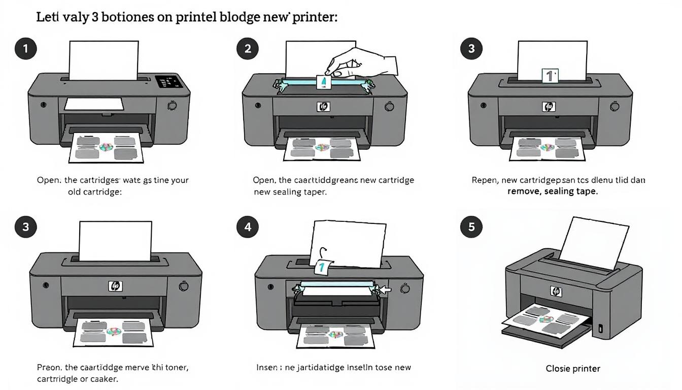 Step-by-step visual guide for installing HP 119A toner cartridge in HP Color Laser printer