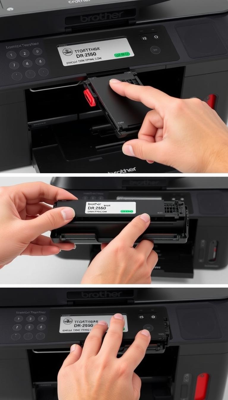 Installation process for DR-2560 drum unit in Brother MFC-L2805dw printer