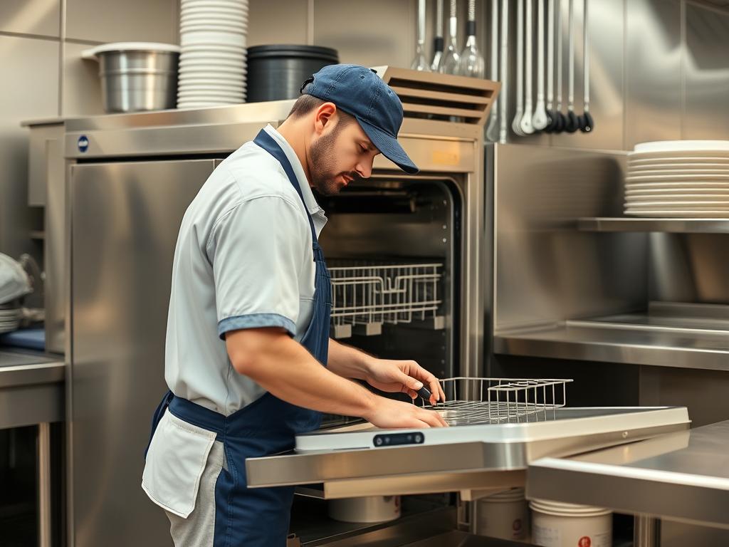 Commercial dishwasher repair in restaurant kitchen in Ajman