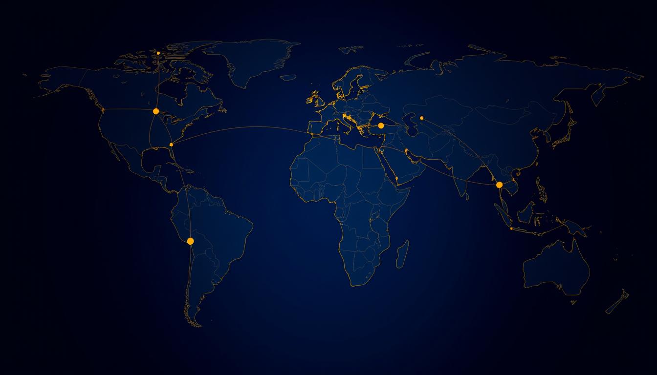 Private investment opportunities network visualization showing global connections across continents