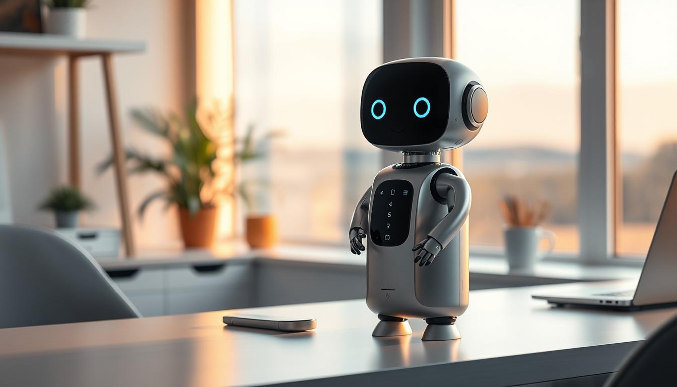 ما هو Focusmate AI وكيف يعمل على تحسين التركيز A sleek, modern AI assistant with a friendly, approachable interface. Focusmate AI stands atop a clean, minimalist desk, bathed in warm, focused lighting that highlights its smooth, metallic chassis and thoughtfully designed controls. The AI's expression is attentive and responsive, conveying a sense of intelligence and capability. The background is a serene, productive home office setting, with a large window overlooking a tranquil outdoor scene, emphasizing the AI's role in enhancing focus and productivity. Overall, the image projects a sense of calm, efficient productivity enabled by the Focusmate AI assistant.