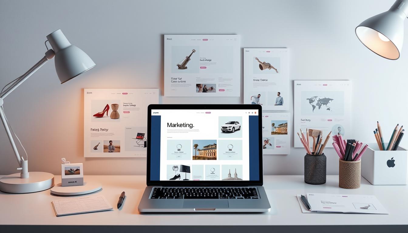 A high-quality, professionally designed layout of Jasper AI's ready-made templates and models, showcasing their versatility and ease of use. The scene depicts a clean, minimalist workspace with a laptop displaying various templates, complemented by neatly arranged office supplies and a modern desk lamp providing subtle, directional lighting. The templates are presented in an organized, visually appealing manner, emphasizing their intuitive and user-friendly nature. The overall atmosphere conveys a sense of productivity, efficiency, and the power of Jasper AI's capabilities in crafting marketing content effortlessly.