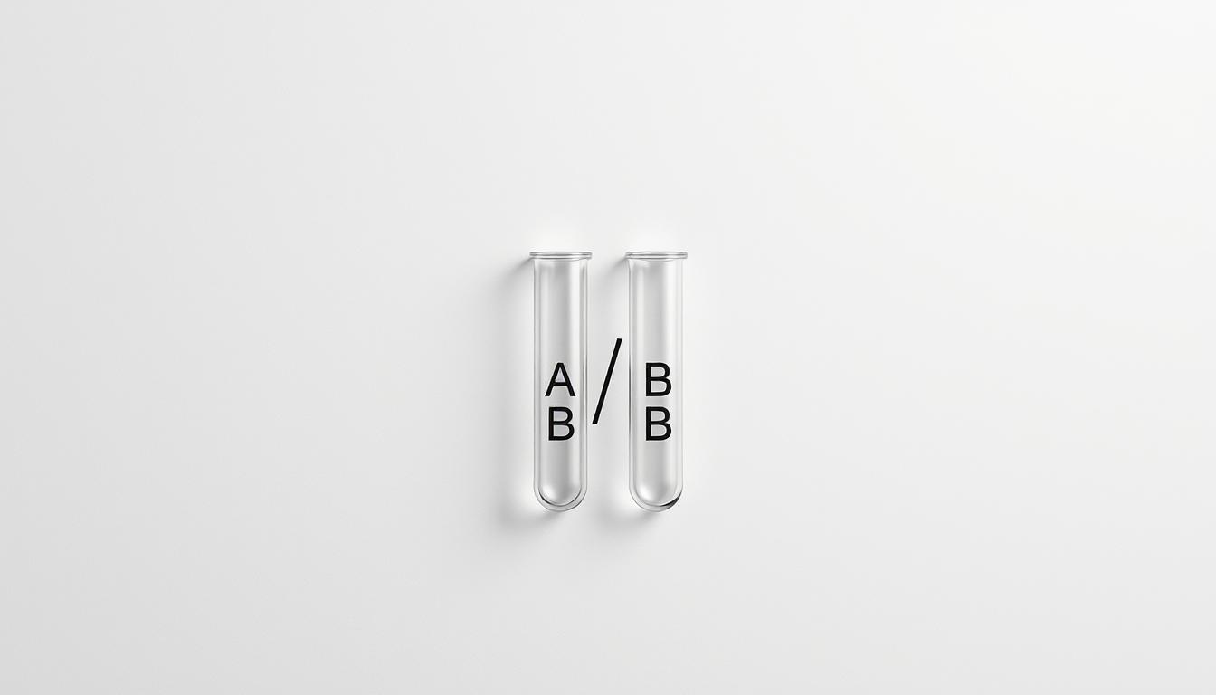 A sleek, minimal image showcasing &quot;اختبارات A/B&quot; in a clean, professional manner. Set against a subtly textured, neutral background, the central focus is a pair of test tubes or beakers, one marked &quot;A&quot; and the other &quot;B&quot;, symbolizing the A/B testing concept. The lighting is soft and evenly diffused, creating a sense of balance and clarity. The overall color palette is muted and sophisticated, with a touch of metallic accent to convey a modern, technological aesthetic. The composition is carefully balanced, with the test tubes positioned in the center, allowing the viewer to focus on the core subject matter. The image should exude a sense of simplicity, scientific rigor, and data-driven decision making, aligning with the article's theme of smart advertising campaigns.