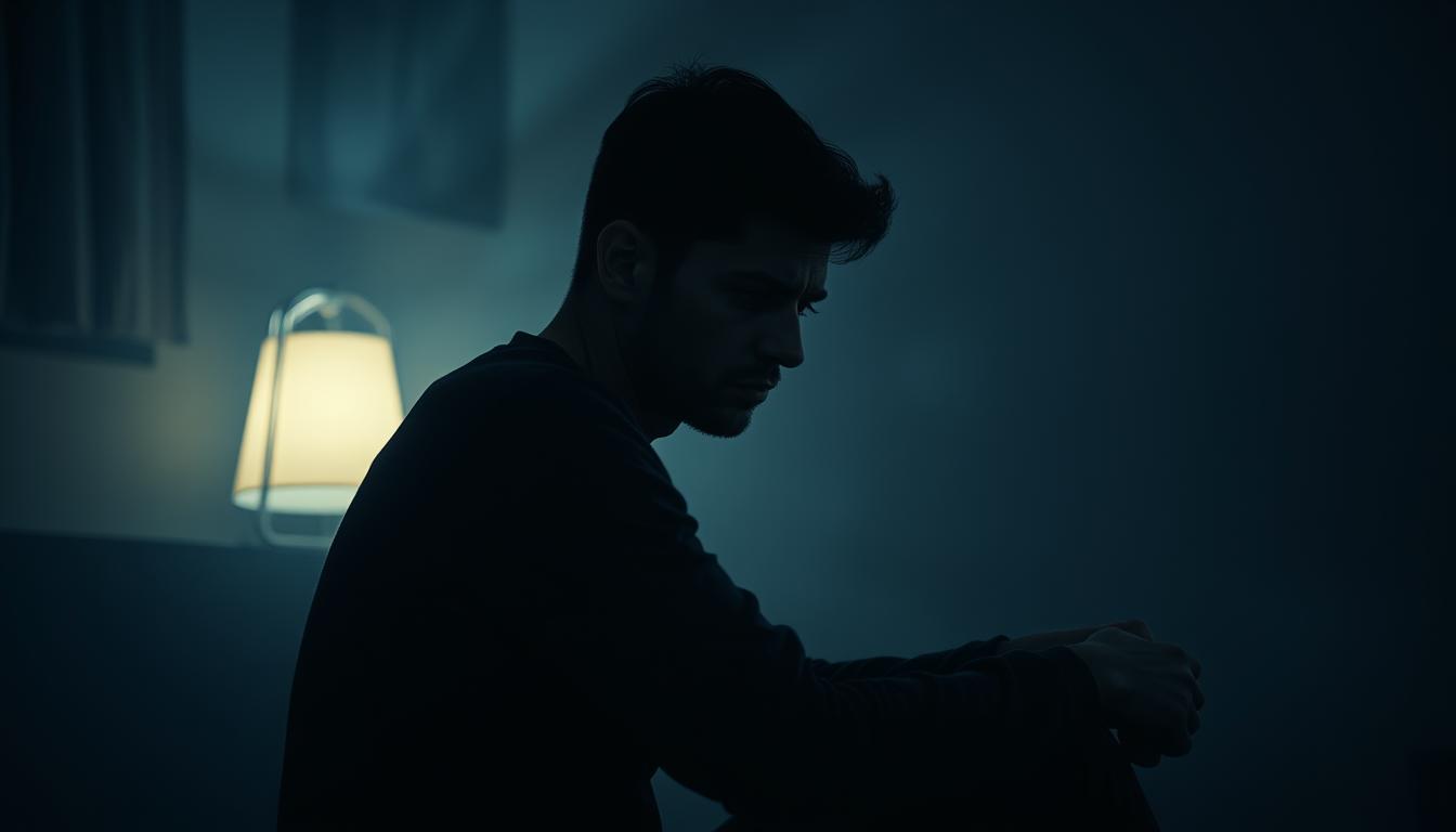 A pensive figure sits in a dimly lit room, lost in a swirling vortex of intrusive thoughts. Shadows cast by the soft glow of a desk lamp create a sense of contemplation and inner turmoil. The figure's expression is one of deep concentration, brow furrowed as they struggle to make sense of the overwhelming flow of ideas. The background is hazy, blurred to focus attention on the central subject, emphasizing the solitary nature of the experience. Moody, atmospheric lighting evokes a feeling of unease, mirroring the subject's mental state. The overall composition conveys the overwhelming nature of overthinking, the individual's attempt to find clarity amidst the mental chaos.