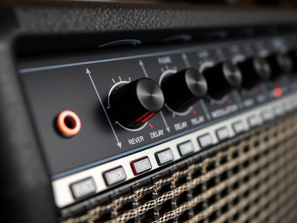 Painel de efeitos em amplificador de guitarra moderno
