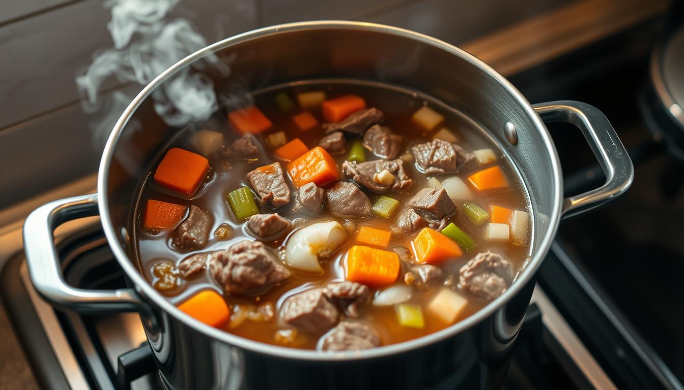 Preparing Hearty Vegetable Beef Soup Base