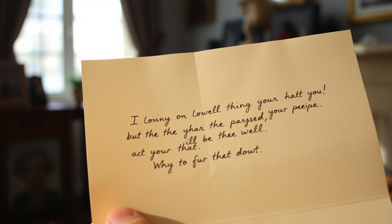 A thoughtful, heartfelt farewell letter written by hand on delicate, cream-colored stationery, illuminated by soft, natural lighting filtering through a window. The text is legible but not intrusive, conveying a sense of closure and mutual respect. The background is a muted, blurred indoor setting, with hints of personal mementos or décor that suggest the intimacy of the moment. The overall mood is bittersweet, elegant, and dignified, reflecting the sensitivity of the situation.