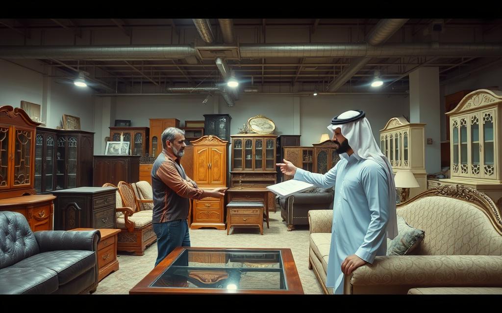 عملاء يجربون المجلس قبل شراءه في معرض بالرياض