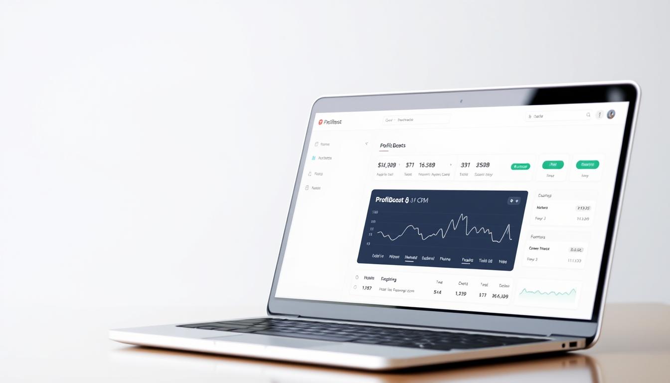 Ein Bild von ProfitBoost CRM auf einem Laptop-Bildschirm, das die intuitive Benutzeroberfläche zeigt Ein Bild von ProfitBoost CRM auf einem Laptop-Bildschirm, das die intuitive Benutzeroberfläche zeigt