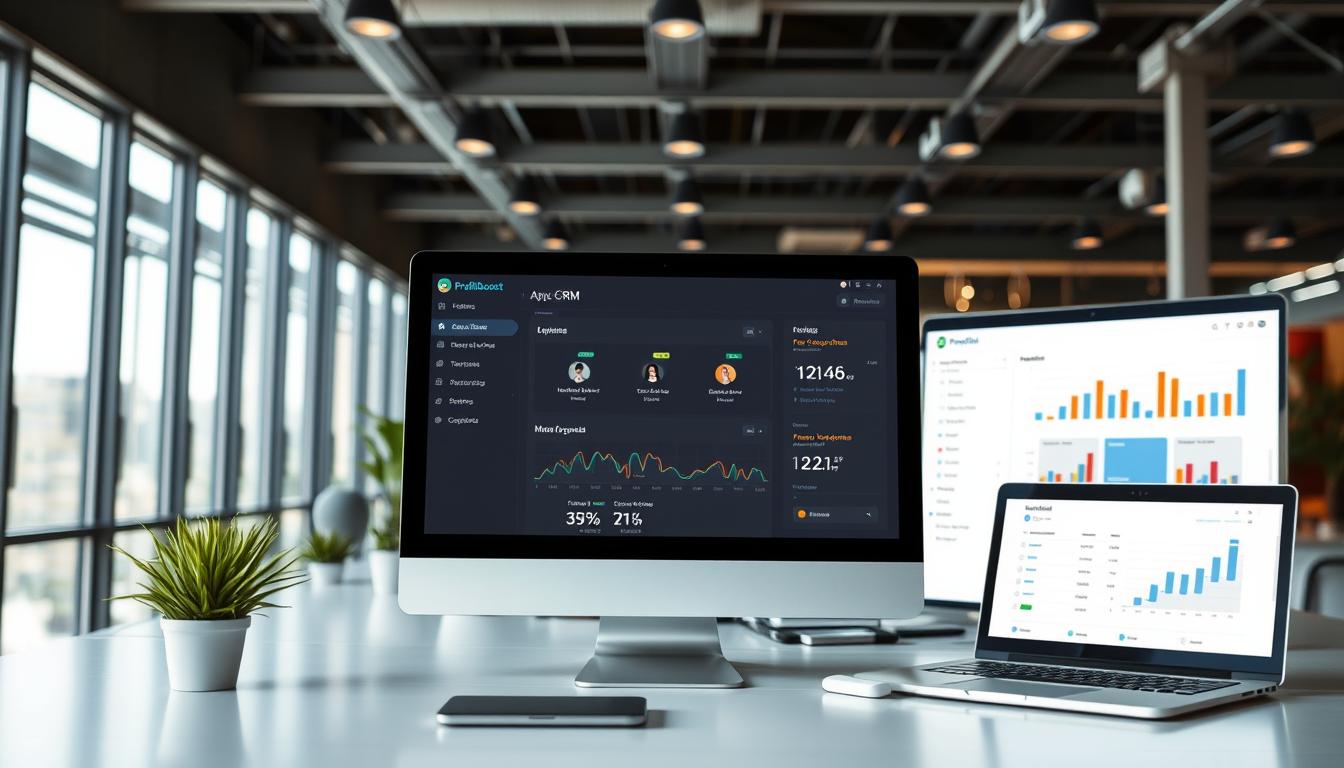 Generiere ein Bild von ProfitBoost CRM in Aktion Generiere ein Bild von ProfitBoost CRM in Aktion