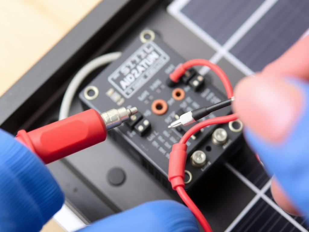 Verkabelung zwischen Solarmodul und Laderegler mit MC4-Steckern und Sicherung