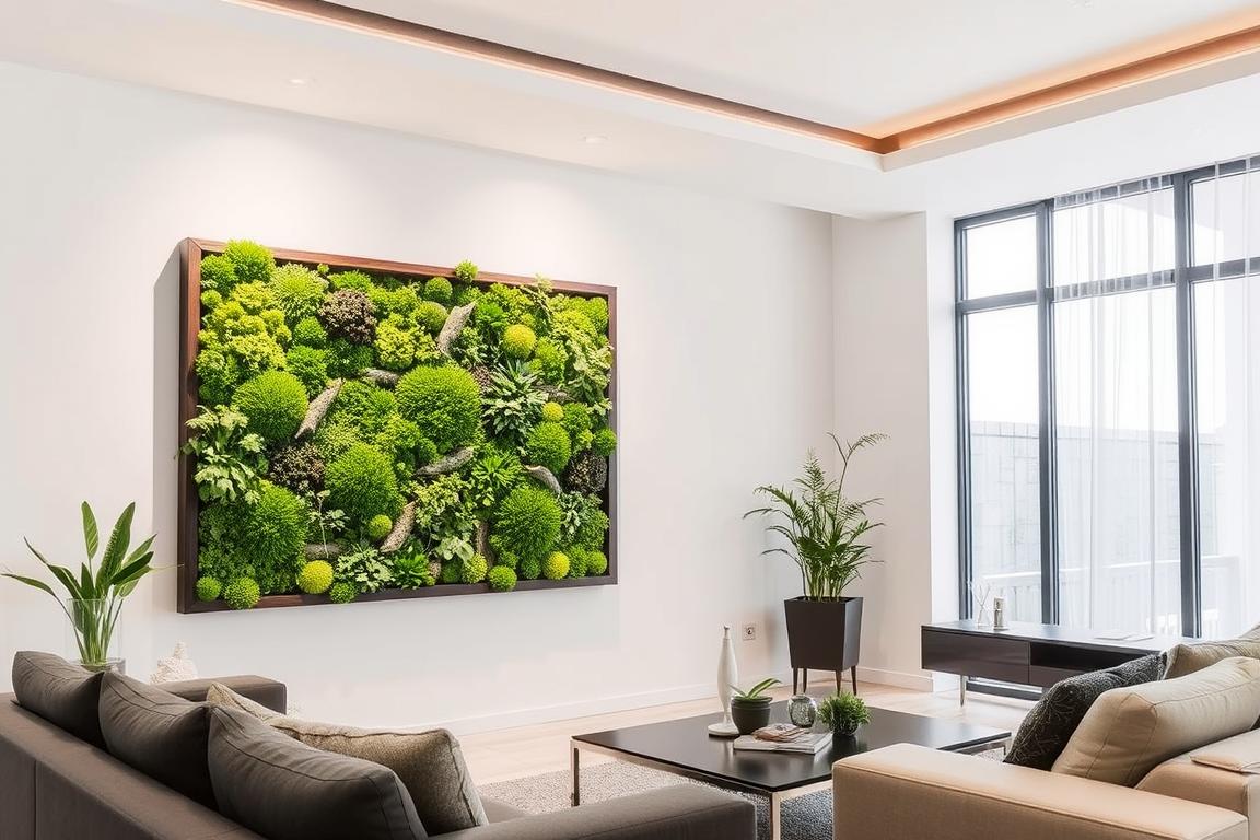 Dekoratives Pflanzenbild mit pflegeleichtem Zuchtmoos für vertikale Gärten