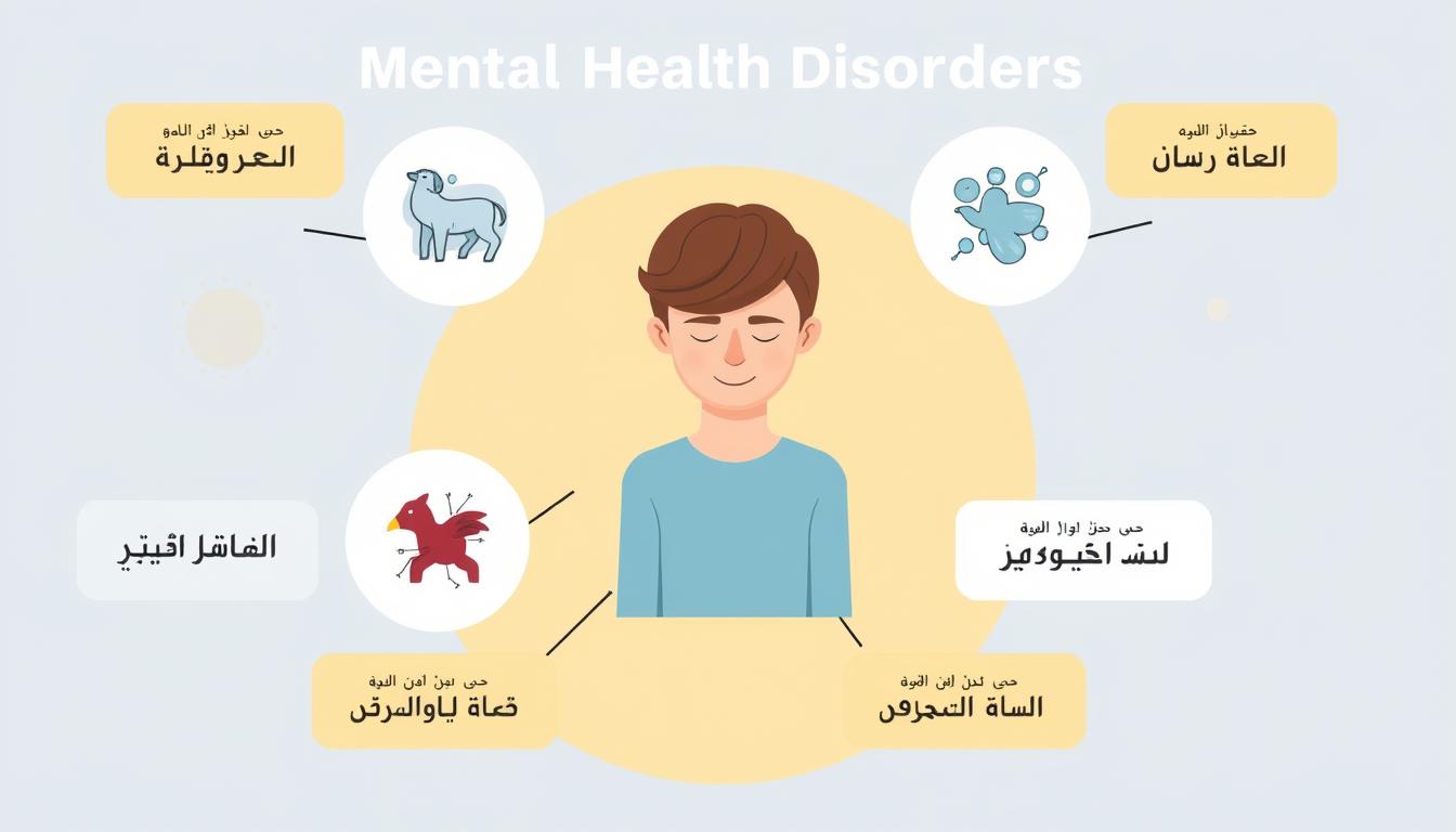 رسم توضيحي لأنواع اضطرابات الصحة العقلية والنفسية الشائعة