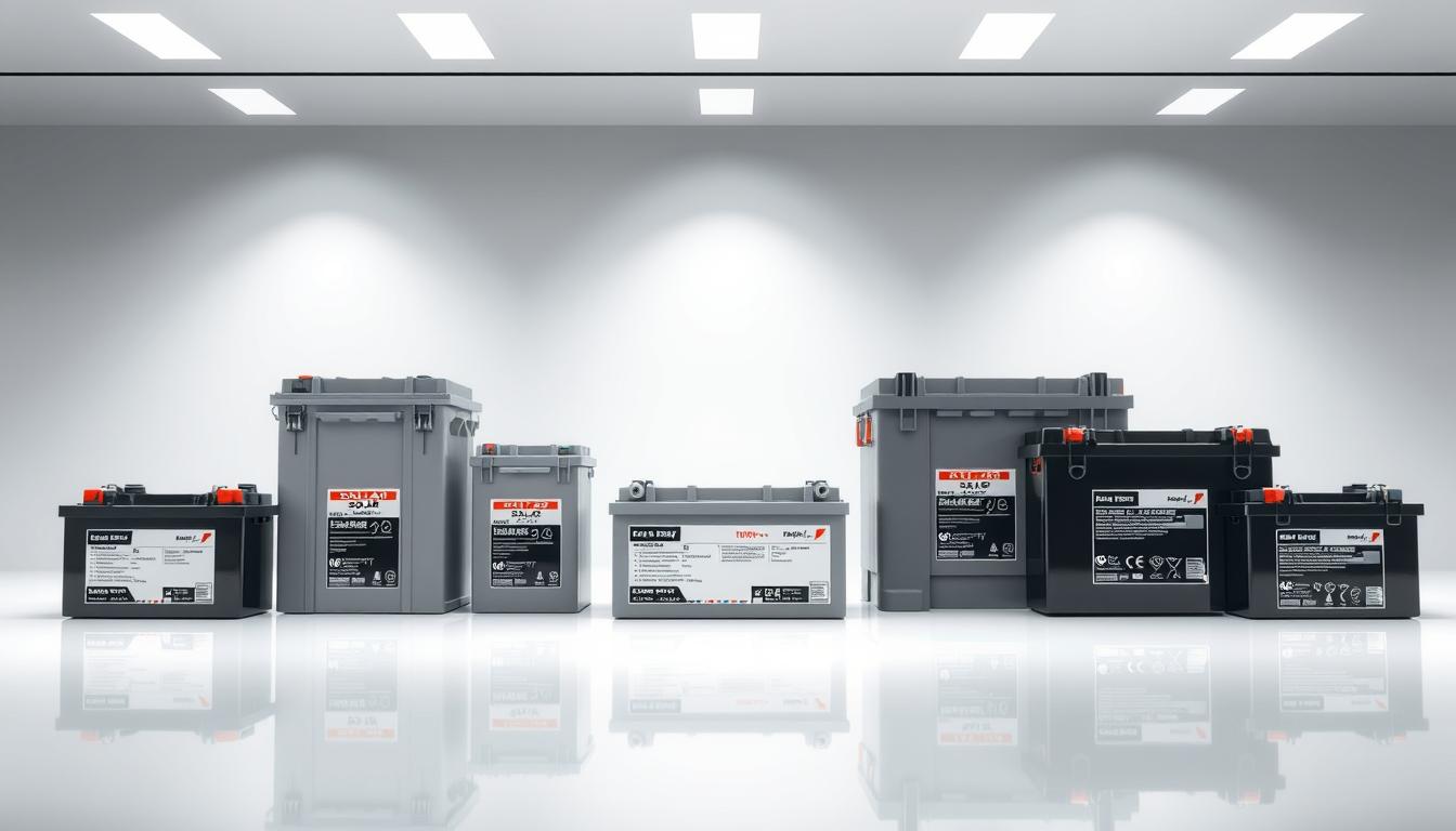 A highly detailed, technical illustration of solar battery models, showcased in a clean, well-lit studio setting. A side-by-side comparison of various solar battery models, each positioned prominently on a sleek, reflective surface. Precise angles and lighting to accentuate the distinctive features and specifications of each model, such as battery capacity, voltage, and discharge rates. The scene is captured with a sharp, high-resolution lens, creating a sense of depth and clarity. The overall mood is professional and informative, designed to highlight the key factors to consider when choosing a solar battery system.