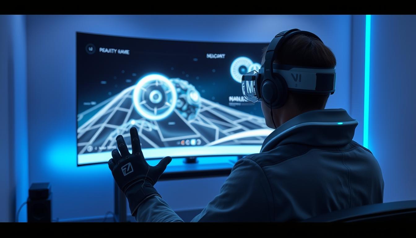 Futuristic gaming setup with advanced technology representing the future of games
