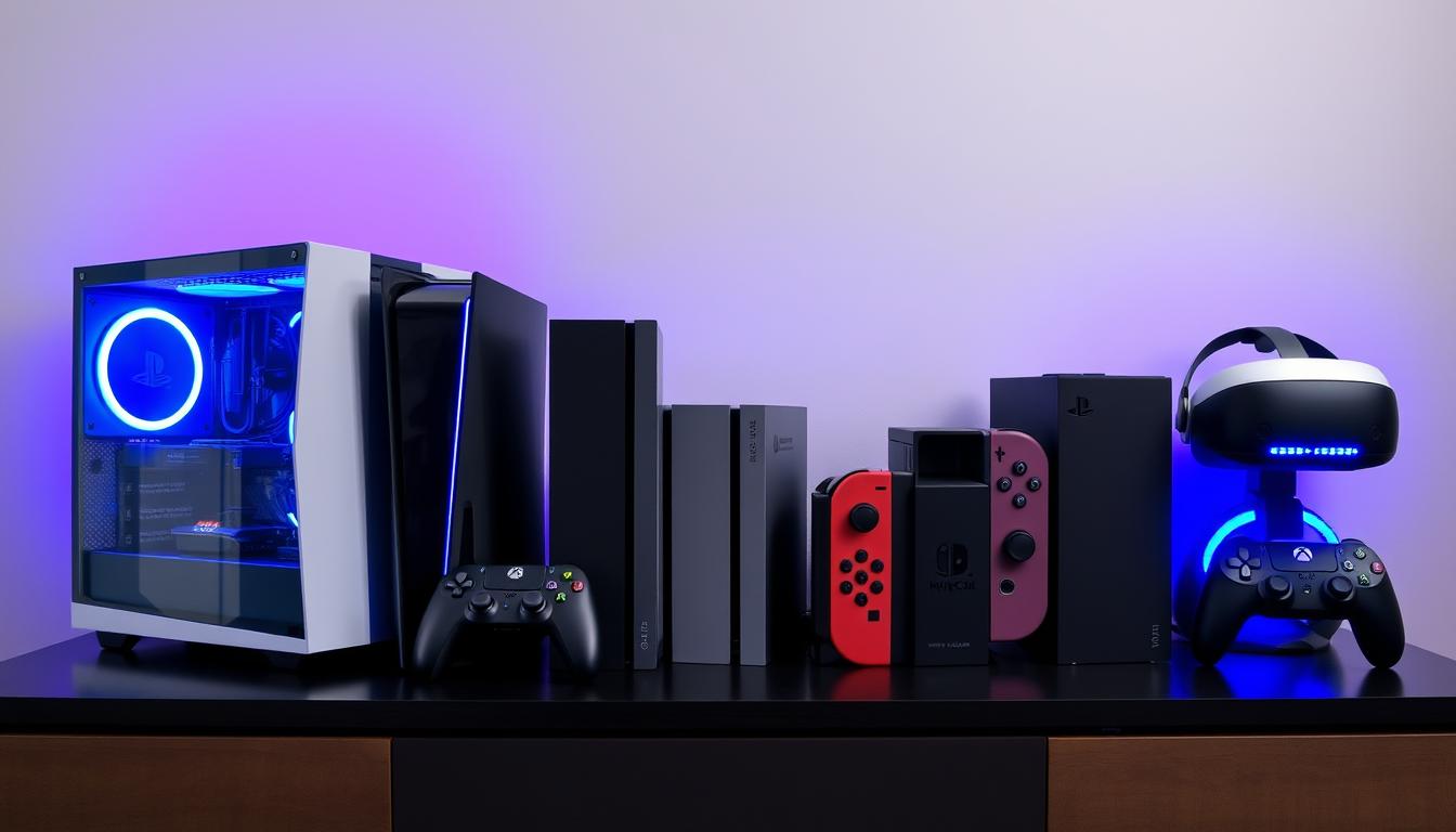 Various gaming platforms including PC, console, mobile, and VR devices