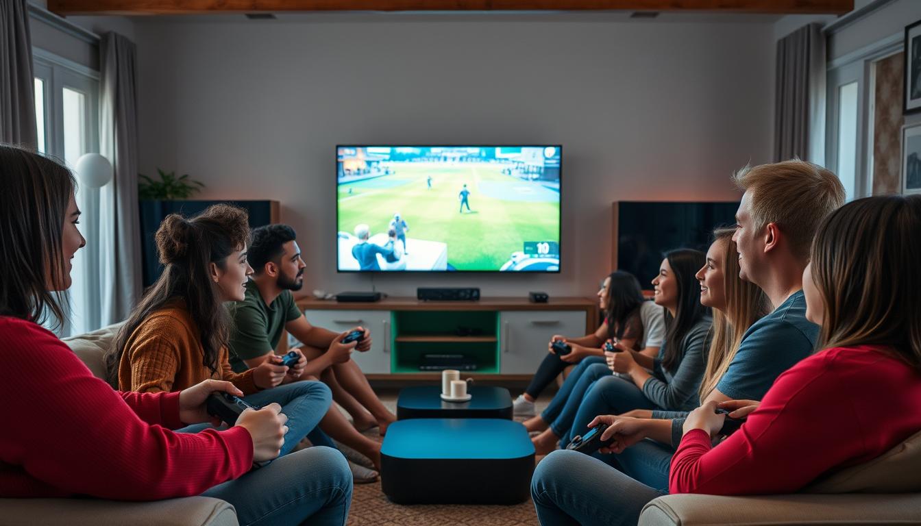 Group of diverse people playing games together in a social setting