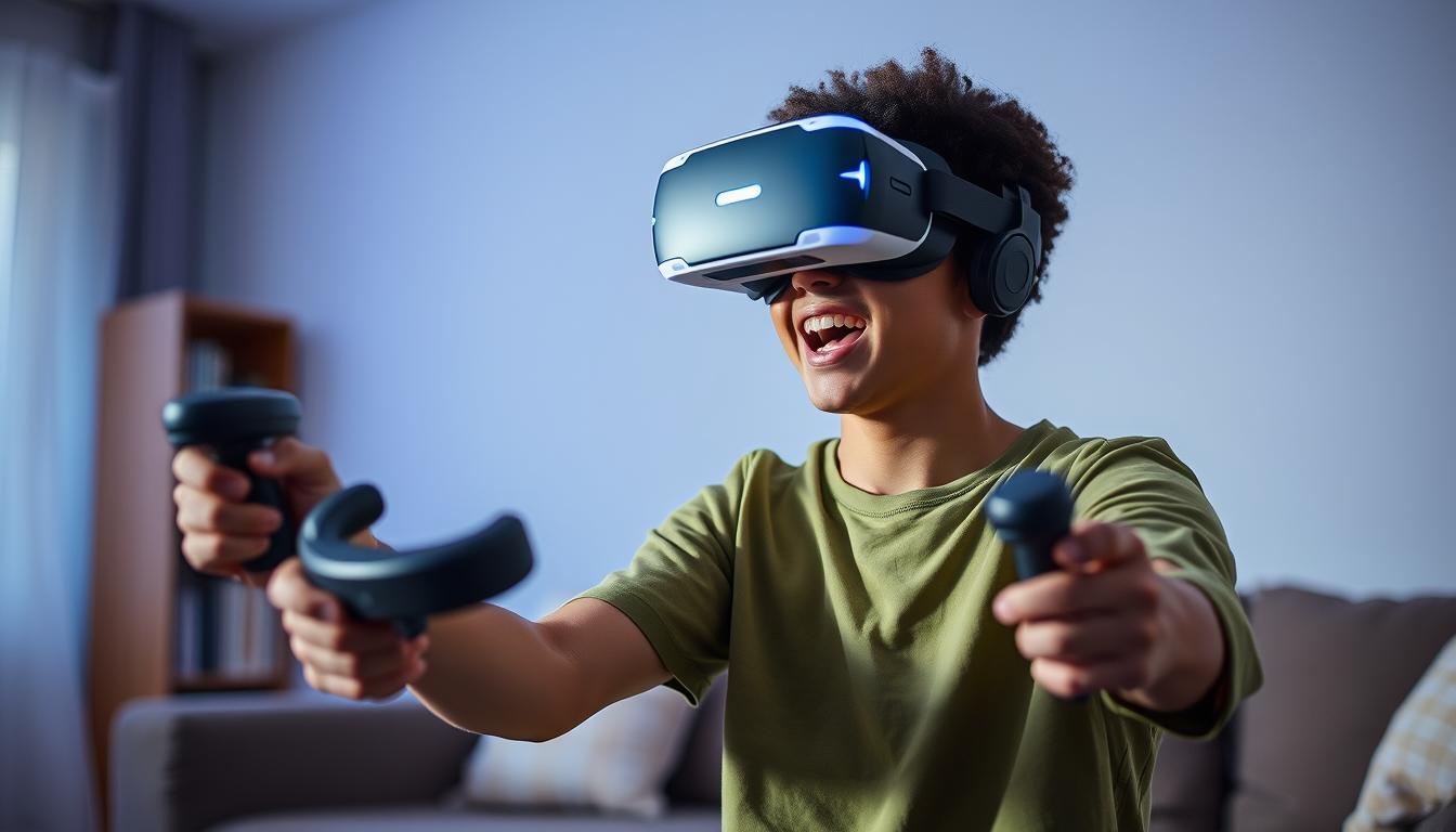 Person using VR headset to play an immersive game