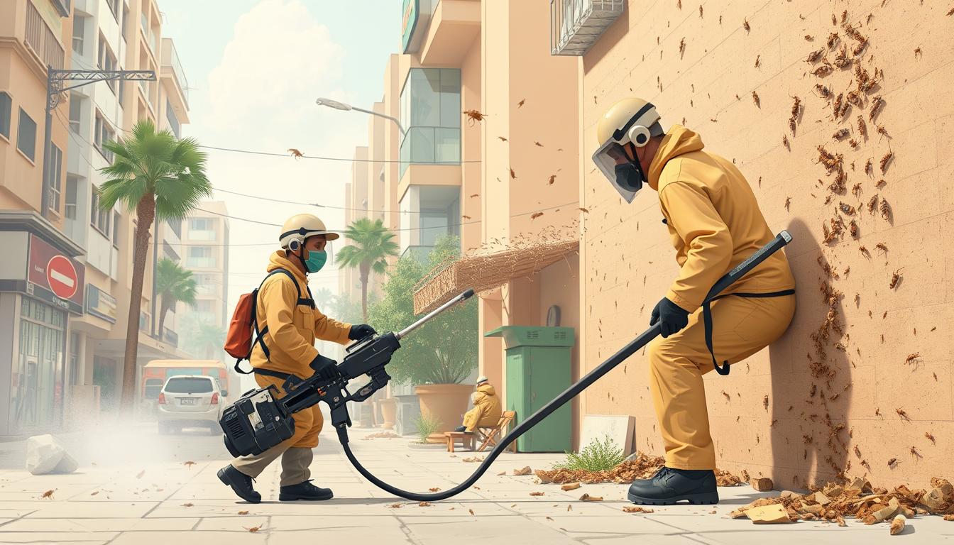صورة لشركة الإبادة وهي تقوم بمكافحة النمل الأبيض في جدة