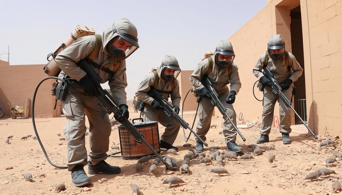 صورة لفريق شركة الإبادة يقوم بمكافحة الفئران في جدة