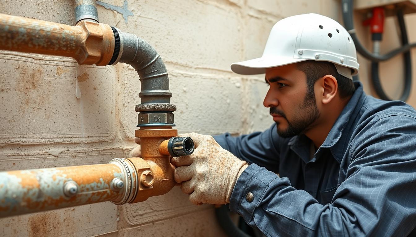 صورة لسباك في الكويت يقوم بإصلاح أنبوب ماء