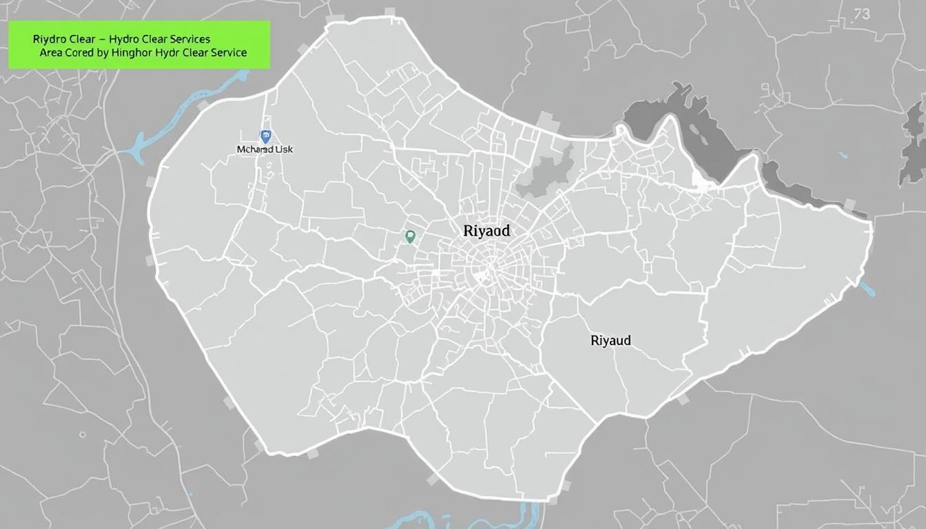 صورة لخريطة الرياض مع تحديد المناطق التي تغطيها خدمات شركة هيدرو كلير