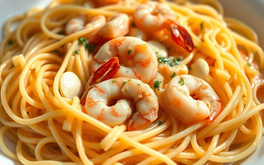 pasta med räkor och vitlök