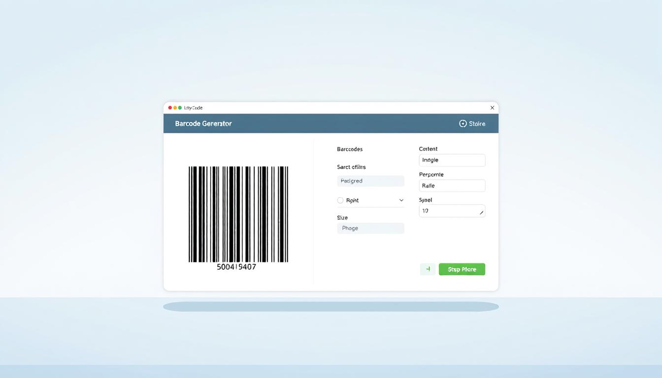 A well-designed online barcode generator interface with a clean, minimalist layout. In the foreground, a large, prominently displayed barcode takes center stage, showcasing its intricate black-and-white pattern against a neutral background. The middle ground features intuitive controls and input fields, allowing users to customize the barcode's content, size, and other settings. The background subtly hints at a technology-inspired ambiance, with a soft, gradient-based color scheme and subtle visual cues that evoke a digital workspace. Bright, diffused lighting creates a sense of clarity and focus, guiding the viewer's attention to the core functionality of the barcode generator. The overall aesthetic is professional, user-friendly, and tailored to the needs of the step-by-step guide.