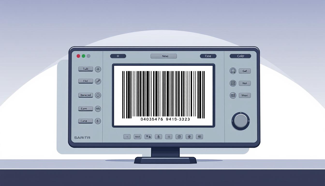 A sleek, modern barcode generator interface set against a clean, minimalist background. The display features a large central barcode preview, surrounded by intuitive controls and customization options. Crisp, high-contrast lines and muted tones create a professional, user-friendly aesthetic. Dynamic lighting casts subtle shadows, adding depth and emphasizing the interface's tactile, responsive feel. Neatly arranged menus and toggles allow for precise barcode generation, with an emphasis on efficiency and ease of use. The overall composition conveys a sense of advanced functionality and streamlined design, perfectly suited for the "Advanced Barcode Generator by ToolsChic".