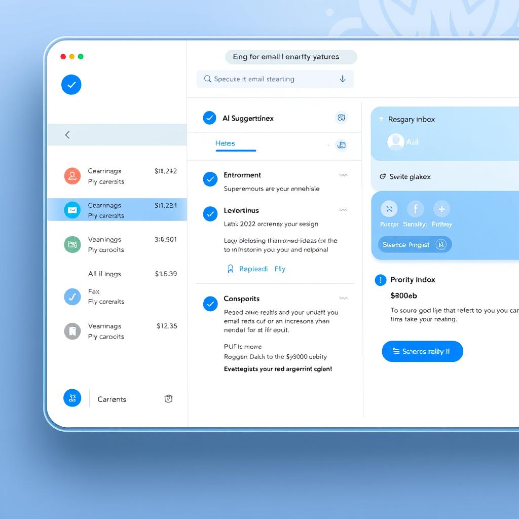 AI Email Assistant interface showing smart features like categorization, priority inbox, and suggested replies