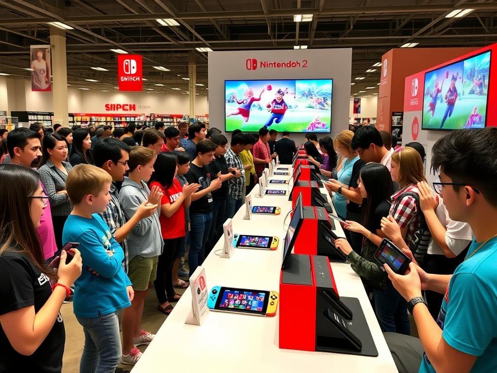 Nintendo Switch 2 demo event with gamers trying the new console