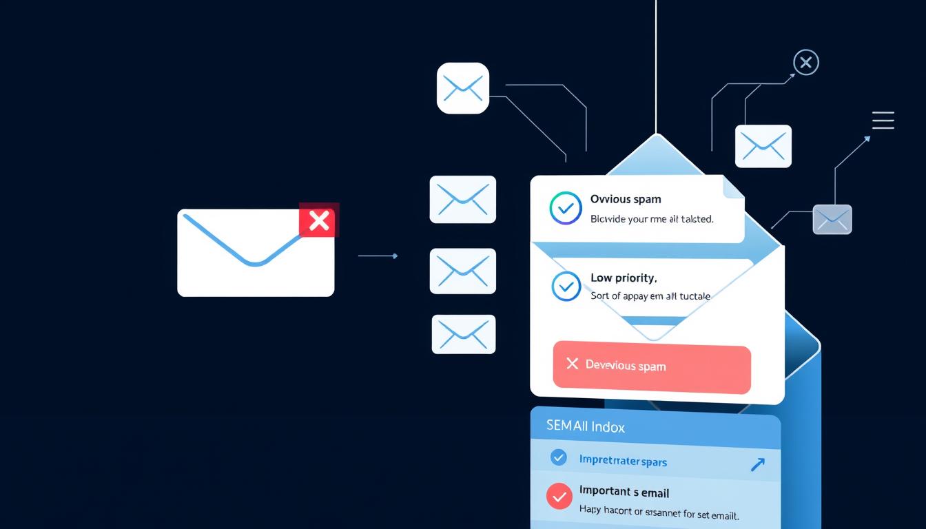 AI email assistant filtering out spam and low-priority emails from an inbox