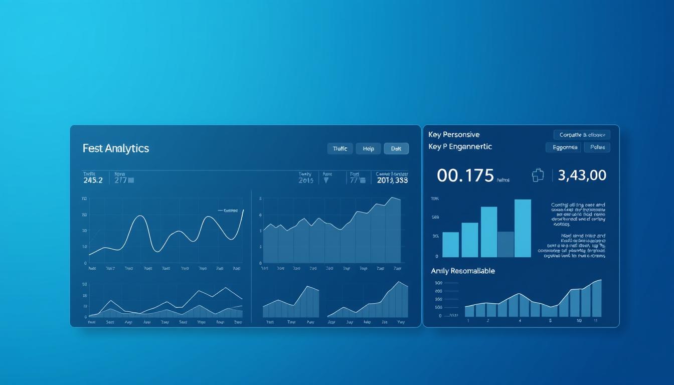 A data-driven data visualization with a minimalist aesthetic. A clean, modern infographic showcasing key performance metrics and analytics for a blog, rendered in a crisp, high-contrast palette. The foreground features a series of sleek, responsive line charts and bar graphs displaying traffic, engagement, and revenue data. The middle ground includes abstract geometric shapes and patterns, conveying a sense of data-driven insights. The background has a subtle, slightly textured gradient in shades of blue, alluding to the digital, technological nature of the subject matter. Soft, directional lighting creates depth and emphasizes the crisp, refined feel. The overall tone is one of professionalism, clarity, and data-driven decision making.