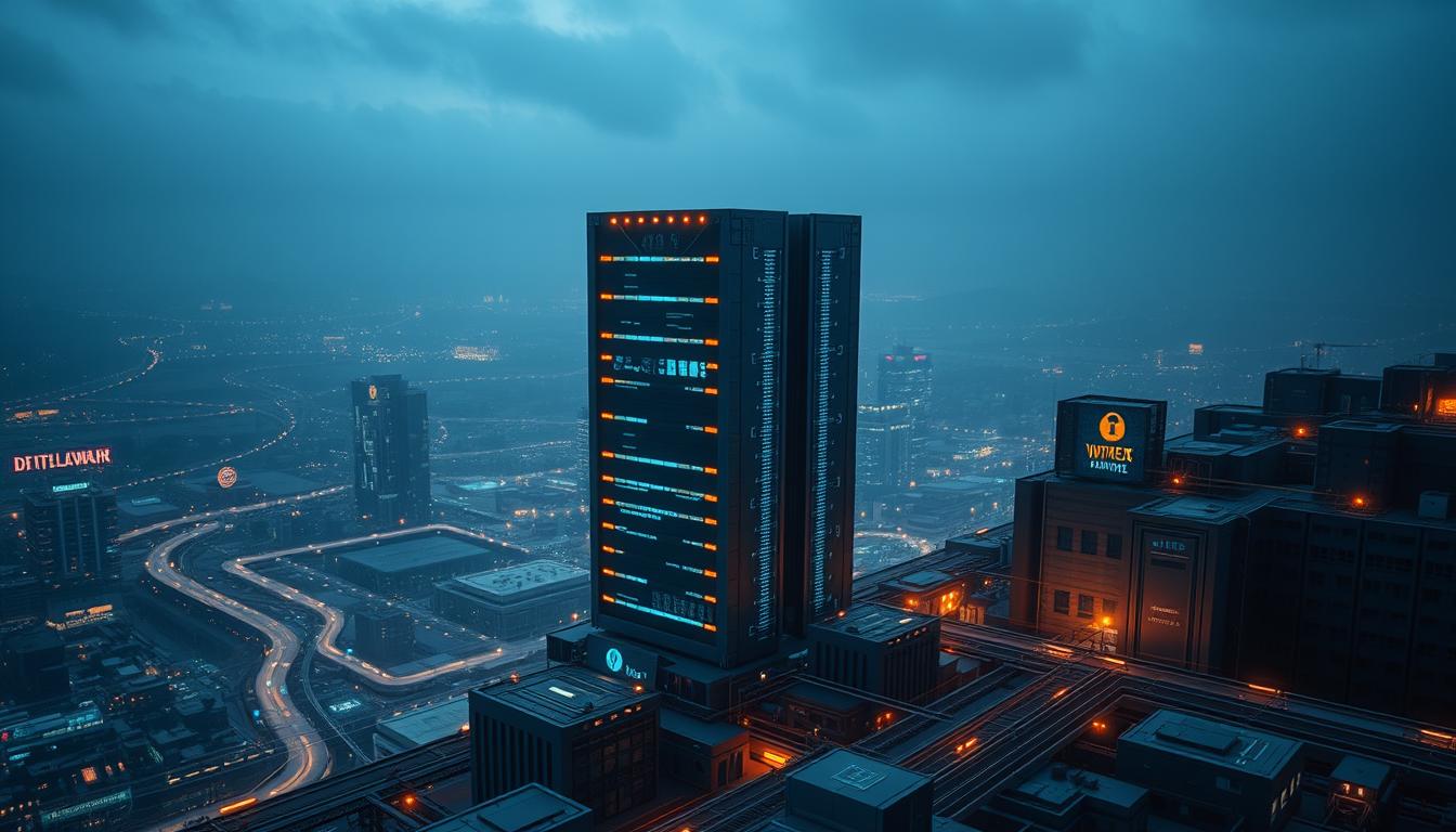 A digital fortress, commanding a panoramic view of a technological landscape. Sleek icons and glowing interfaces intertwine, forming a shield against the ever-evolving cyber threats. Intricate security protocols weave a tapestry of safeguards, while a monolithic server tower stands as the steadfast guardian, its pulsing lights a beacon of digital protection. Subtle hues of blue and gray convey a sense of strength and reliability, as the scene radiates an aura of unwavering vigilance. A seamless blend of form and function, this digital sanctuary offers a haven of security in a world increasingly dependent on technology.