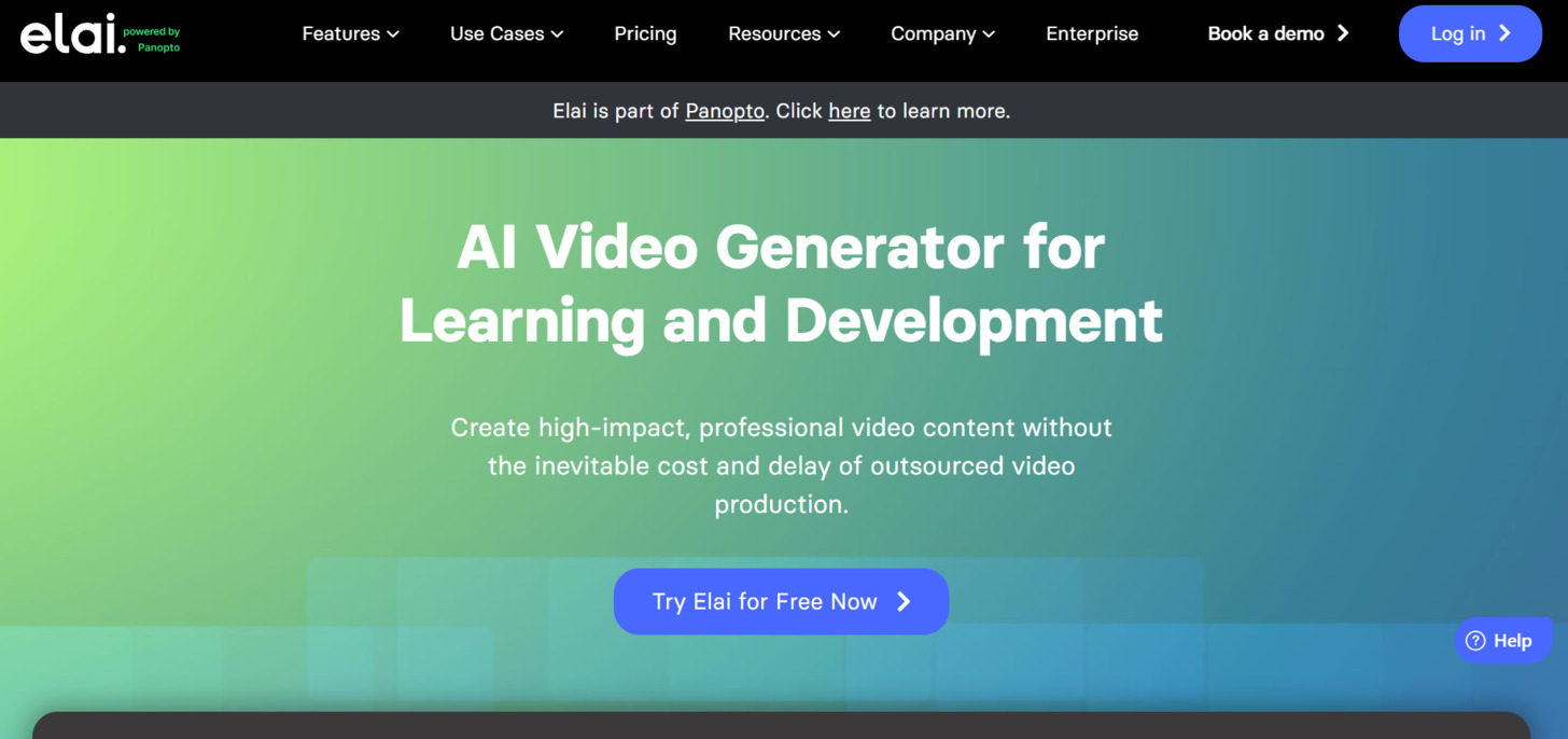 Elai.io platform interface showing text-to-video conversion process