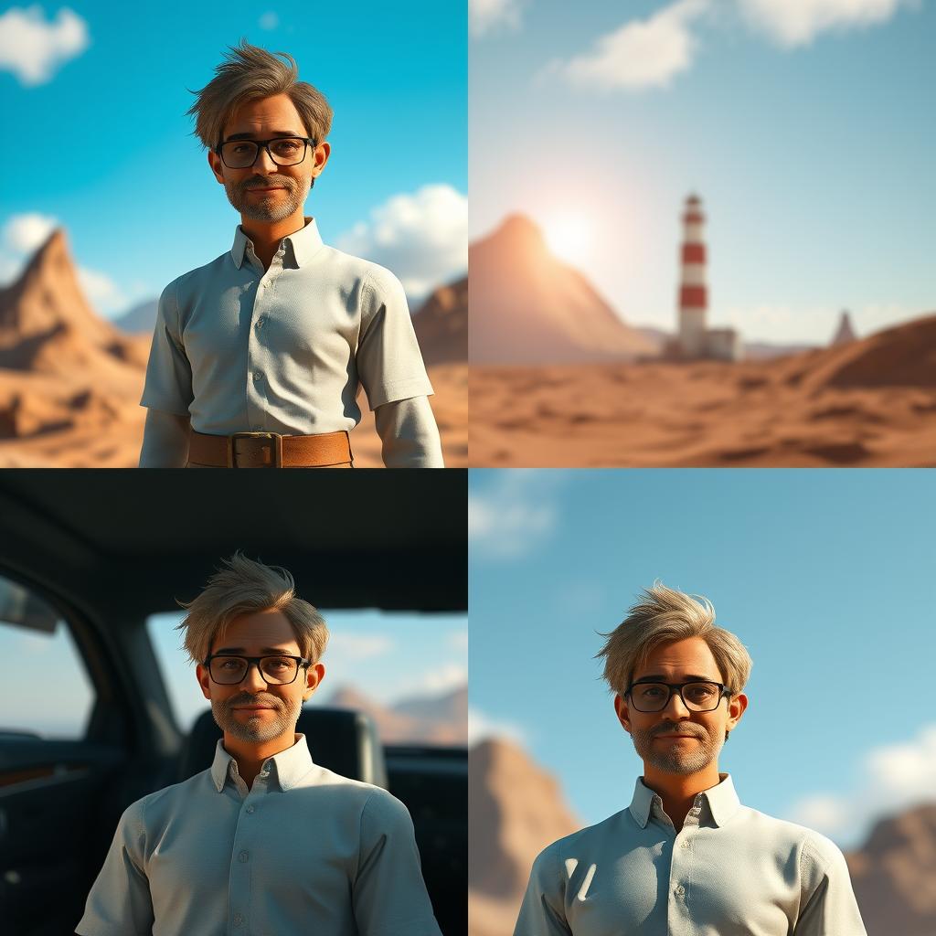 AI-generated image showing character consistency across multiple scenes