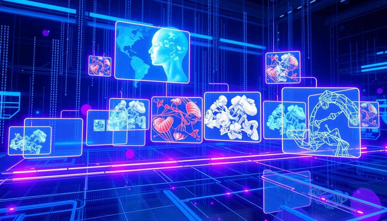 Futuristic concept showing the evolution of AI image generation technology