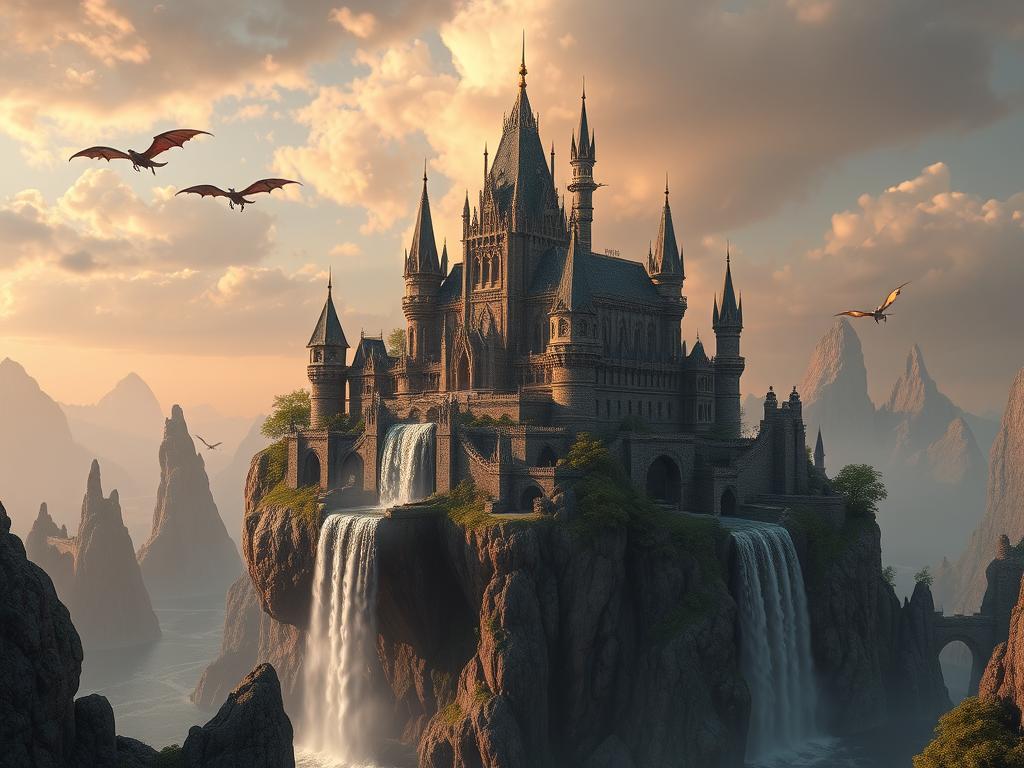 Complex AI-generated scene created with Getimg.ai showing detailed fantasy landscape