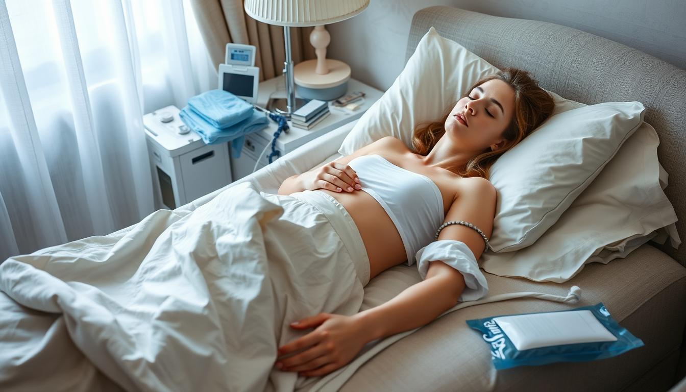 Patient recovering at home after plastic surgery with proper post-operative care