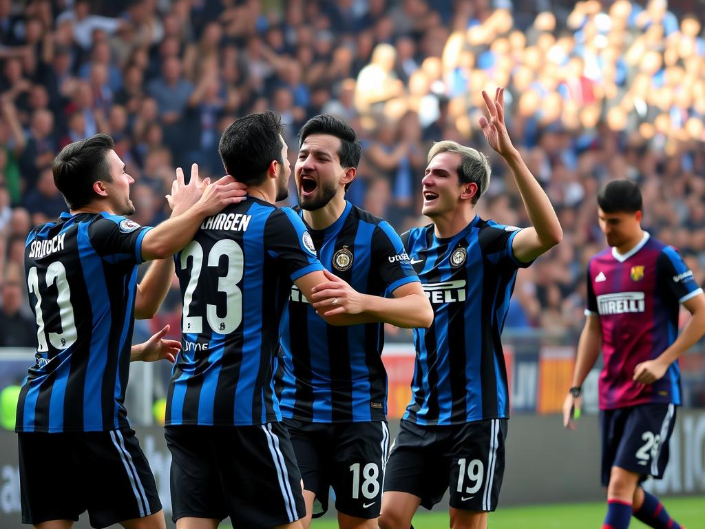 Internazionale x Barcelona Liga dos Campeões: O duelo decisivo pela vaga na final 13 Time da Internazionale comemorando gol na Liga dos Campeões contra o Barcelona